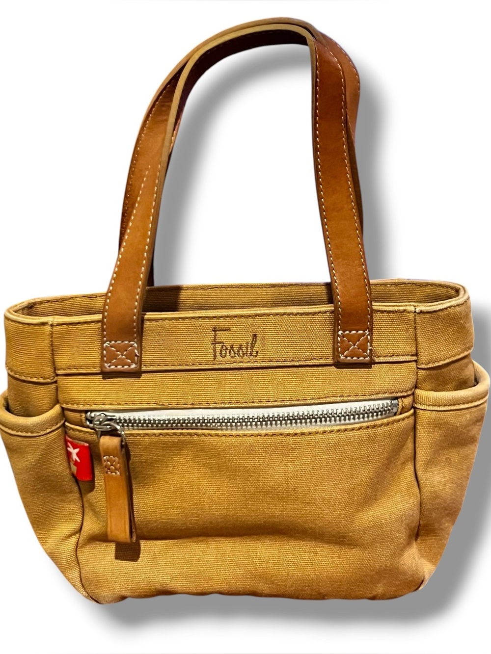 VTGFossil Vintage Khaki Duck Canvas Messenger Double Handles Bag Purse Rare E-7